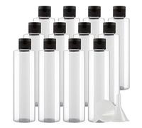 ZEOABSY 12 Pièces 250 ML Transparent Bouteille en Plastique avec Bouchon à Charnière Noir, Épaule Plate Vider Bouteille Ronde en PET de Voyage pour Cosmétiques Liquides