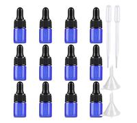 ZEOABSY 12 Pièces 2ml Bouteilles Pipette Dropper en Verre Bleu, Flacon Vide Voyage avec Compte-gouttes pour Parfum Huile Essentielle, Aromathérapie, Entonnoir