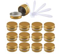 ZEOABSY 12 Pièces 5ml Pots en Aluminium Vide Rond Or Petit Cosmétiques Pot Conteneurs for Fait Main Bougies Crème Baume Voyage, 6x Spatule