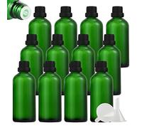 ZEOABSY 12 Pièces Flacon Aromathérapie 100ml en Verre Vert avec Bouchon Codigoutte Noir, Compte Gouttes Inviolable, Bouteilles en Verre D'huile Essentielle Vides Flacon de Voyage