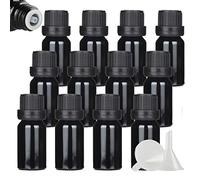 ZEOABSY 12 Pièces Flacon Aromathérapie 10ml en Verre Noir avec Bouchon Codigoutte Noir, Compte Gouttes Inviolable, Bouteilles en Verre D'huile Essentielle Vides Flacon de Voyage