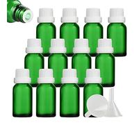 ZEOABSY 12 Pièces Flacon Aromathérapie 15ml en Verre Vert avec Bouchon Codigoutte Blanc, Compte Gouttes Inviolable, Bouteilles en Verre D'huile Essentielle Vides Flacon de Voyage