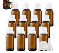 ZEOABSY 12 Pièces Flacon Aromathérapie 20ml en Verre Brun Ambré avec Bouchon Codigoutte Blanc, Compte Gouttes Inviolable, Bouteilles en Verre D'huile Essentielle Vides Flacon de Voyage