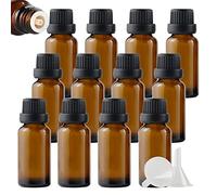 ZEOABSY 12 Pièces Flacon Aromathérapie 20ml en Verre Brun Ambré avec Bouchon Codigoutte Noir, Compte Gouttes Inviolable, Bouteilles en Verre D'huile Essentielle Vides Flacon de Voyage