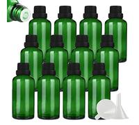 ZEOABSY 12 Pièces Flacon Aromathérapie 50ml en Verre Vert avec Bouchon Codigoutte Noir, Compte Gouttes Inviolable, Bouteilles en Verre D'huile Essentielle Vides Flacon de Voyage