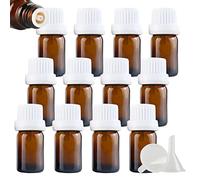 ZEOABSY 12 Pièces Flacon Aromathérapie 5ml en Verre Brun Ambré avec Bouchon Codigoutte Blanc, Compte Gouttes Inviolable, Bouteilles en Verre D'huile Essentielle Vides Flacon de Voyage