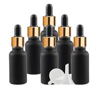 ZEOABSY 24 Pièces 20ml Flacon Compte-goutte en Verre Noir Dépoli, Bouteille d'huile Essentielle avec Anneau de Pipette en Or Vides pour Cosmétiques Aromathérapie