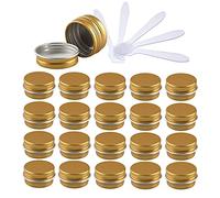 ZEOABSY 24 Pièces 5ml Pots en Aluminium Vide Rond Or Petit Cosmétiques Pot Conteneurs for Fait Main Bougies Crème Baume Voyage, 6x Spatule