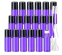 ZEOABSY 25 Pieces 5ml Violet Bouteilles à Rouler en Verre Flacon Roll-on d'huiles Essentielles avec des Billes à Rouleaux en Acier Inoxydable avec Bouchon Noir pour Aromathérapie Parfum