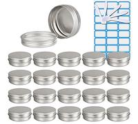 ZEOABSY 30 Pièces 60ml Pots en Aluminium Vide Rond Argent Petit Cosmétiques Pot Conteneurs for Fait Main Bougies Crème Baume Voyage, 5X Spatule, 2X Étiquettes