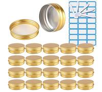 ZEOABSY 30 Pièces 60ml Pots en Aluminium Vide Rond Or Petit Cosmétiques Pot Conteneurs for Fait Main Bougies Crème Baume Voyage, 5X Spatule, 2X Étiquettes