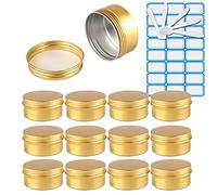 ZEOABSY 30 Pièces 80ml Pots en Aluminium Vide Rond Or Petit Cosmétiques Pot Conteneurs for Fait Main Bougies Crème Baume Voyage, 5X Spatule, 2X Étiquettes