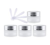 ZEOABSY 4 Pièce Petits Pots en Verre 15ml Translucide Bocaux en Verre Cosmétique avec Argent Bouchon à Vis Vides avec Bouchon Intérieur et 4X Spatule pour Crèmes Fait Maison,Poudres,Baume À Levrès