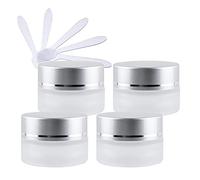 ZEOABSY 4 Pièce Petits Pots en Verre 5ml Translucide Bocaux en Verre Cosmétique avec Argent Bouchon à Vis Vides avec Bouchon Intérieur et 4X Spatule pour Crèmes Fait Maison,Poudres,Baume À Levrès