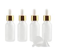ZEOABSY 4 Pièces 20ml Flacon Compte-goutte en Verre Transparent Dépoli, Bouteille d'huile Essentielle avec Pipette en Or Vides pour Cosmétiques Aromathérapie, Bouteille de Voyage