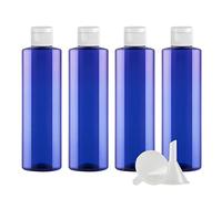 ZEOABSY 4 Pièces 250 ML Bleu Bouteille en Plastique avec Bouchon à Charnière Blanc, Épaule Plate Vider Bouteille Ronde en PET de Voyage pour Cosmétiques Liquides