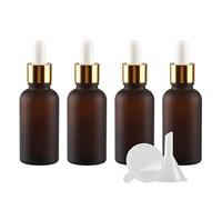 ZEOABSY 4 Pièces 30ml Flacon Compte-goutte en Verre Ambre Dépoli, Bouteille d'huile Essentielle avec Pipette en Or Vides pour Cosmétiques Aromathérapie, Bouteille de Voyage