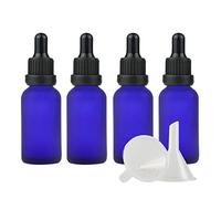 ZEOABSY 4 Pièces 30ml Flacon Compte-goutte en Verre Bleu Dépoli, Bouteille d'huile Essentielle avec Pipette en Fermeture Inviolable Pipette en Noir Vides pour Cosmétiques Aromathérapie