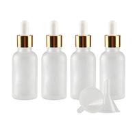 ZEOABSY 4 Pièces 30ml Flacon Compte-goutte en Verre Transparent Dépoli, Bouteille d'huile Essentielle avec Pipette en Or Vides pour Cosmétiques Aromathérapie, Bouteille de Voyage