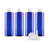 ZEOABSY 4 Pièces 500 ML Bleu Bouteille en Plastique avec Bouchon à Charnière Blanc, Épaule Plate Vider Bouteille Ronde en PET de Voyage pour Cosmétiques Liquides