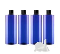 ZEOABSY 4 Pièces 500 ML Bleu Bouteille en Plastique avec Bouchon à Charnière Noir, Épaule Plate Vider Bouteille Ronde en PET de Voyage pour Cosmétiques Liquides