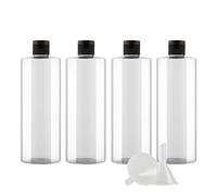 ZEOABSY 4 Pièces 500 ML Transparent Bouteille en Plastique avec Bouchon à Charnière Noir, Épaule Plate Vider Bouteille Ronde en PET de Voyage pour Cosmétiques Liquides