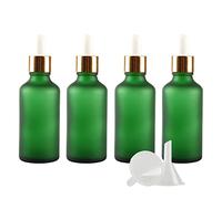 ZEOABSY 4 Pièces 50ml Flacon Compte-goutte en Verre Vert Dépoli, Bouteille d'huile Essentielle avec Pipette en Or Vides pour Cosmétiques Aromathérapie, Bouteille de Voyage