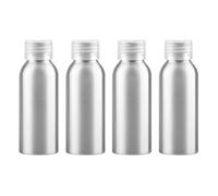 ZEOABSY 4 Pièces Argent Flacon Aluminium Vides 100ml Bouteille en Aluminium avec Bouchon Vissant en Plastique Transparent pour Cosmétique Shampooing Salle de Bains Hôtel Voyage Rechargeables