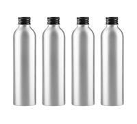 ZEOABSY 4 Pièces Argent Flacon Aluminium Vides 250 ML, Bouteille en Aluminium avec Bouchon en Aluminium Fileté Noir pour Cosmétique Shampooing Salle de Bains Hôtel Voyage Rechargeables