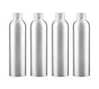 ZEOABSY 4 Pièces Argent Flacon Aluminium Vides 250ml Bouteille en Aluminium avec Bouchon Vissant en Plastique Transparent pour Cosmétique Shampooing Salle de Bains Hôtel Voyage Rechargeables