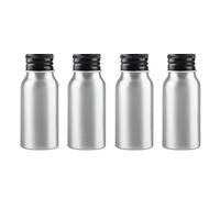 ZEOABSY 4 Pièces Argent Flacon Aluminium Vides 30 ML, Bouteille en Aluminium avec Bouchon en Aluminium Fileté Noir pour Cosmétique Shampooing Salle de Bains Hôtel Voyage Rechargeables
