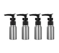 ZEOABSY 4 Pièces Argent Flacons à Pompe Vides en Aluminium de 50ml avec Pompe Distributeur de Lotion de Noir, Cosmétique, Shampooing, Salle de Bains Hôtel, Rechargeables Bouteille de Voyage
