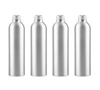 ZEOABSY 4 Pièces Flacon Aluminium Vides 250 ml, Bouteille Avec Bouchon Fileté Argent Pour Cosmétique Shampooing Salle de Bains Hôtel Voyage Rechargeables
