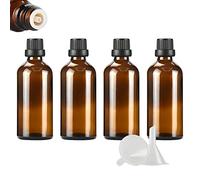 ZEOABSY 4 Pièces Flacon Aromathérapie 100ml en Verre Brun Ambré avec Bouchon Codigoutte Noir, Compte Gouttes Inviolable, Bouteilles en Verre D'huile Essentielle Vides Flacon de Voyage