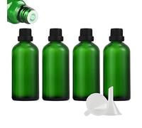 ZEOABSY 4 Pièces Flacon Aromathérapie 100ml en Verre Vert avec Bouchon Codigoutte Noir, Compte Gouttes Inviolable, Bouteilles en Verre D'huile Essentielle Vides Flacon de Voyage