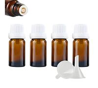 ZEOABSY 4 Pièces Flacon Aromathérapie 10ml en Verre Brun Ambré avec Bouchon Codigoutte Blanc, Compte Gouttes Inviolable, Bouteilles en Verre D'huile Essentielle Vides Flacon de Voyage