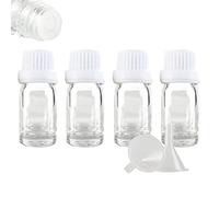 ZEOABSY 4 Pièces Flacon Aromathérapie 10ml en Verre Clair avec Bouchon Codigoutte Blanc, Compte Gouttes Inviolable, Bouteilles en Verre D'huile Essentielle Vides Flacon de Voyage