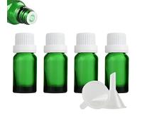 ZEOABSY 4 Pièces Flacon Aromathérapie 10ml en Verre Vert avec Bouchon Codigoutte Blanc, Compte Gouttes Inviolable, Bouteilles en Verre D'huile Essentielle Vides Flacon de Voyage