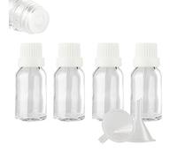 ZEOABSY 4 Pièces Flacon Aromathérapie 15ml en Verre Clair avec Bouchon Codigoutte Blanc, Compte Gouttes Inviolable, Bouteilles en Verre D'huile Essentielle Vides Flacon de Voyage