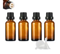 ZEOABSY 4 Pièces Flacon Aromathérapie 30ml en Verre Brun Ambré avec Bouchon Codigoutte Noir, Compte Gouttes Inviolable, Bouteilles en Verre D'huile Essentielle Vides Flacon de Voyage