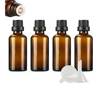 ZEOABSY 4 Pièces Flacon Aromathérapie 50ml en Verre Brun Ambré avec Bouchon Codigoutte Noir, Compte Gouttes Inviolable, Bouteilles en Verre D'huile Essentielle Vides Flacon de Voyage