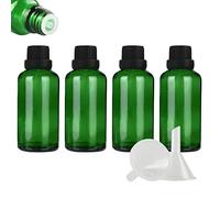 ZEOABSY 4 Pièces Flacon Aromathérapie 50ml en Verre Vert avec Bouchon Codigoutte Noir, Compte Gouttes Inviolable, Bouteilles en Verre D'huile Essentielle Vides Flacon de Voyage
