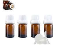 ZEOABSY 4 Pièces Flacon Aromathérapie 5ml en Verre Brun Ambré avec Bouchon Codigoutte Blanc, Compte Gouttes Inviolable, Bouteilles en Verre D'huile Essentielle Vides Flacon de Voyage
