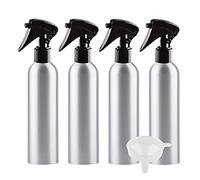 ZEOABSY 4 Pièces Flacon Spray Vide 250ml avec Vaporisateur Brumisateur Noir, Bouteilles Pulvérisateur en Aluminium Vides pour Cheveux Jardin Cosmétique + 1 Pièce Entonnoir