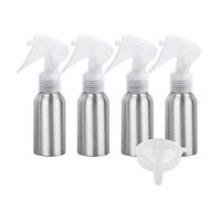 ZEOABSY 4 Pièces Flacon Spray Vide 50ml avec Vaporisateur Brumisateur Transparent, Bouteilles Pulvérisateur en Aluminium Vides pour Jardin Cheveux Cosmétique + 1 Pièce Entonnoir