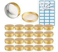 ZEOABSY 50 Pièces 100ml Pots en Aluminium Vide Rond Or Petit Cosmétiques Pot Conteneurs for Fait Main Bougies Crème Baume Voyage, 5X Spatule, 2X Étiquettes