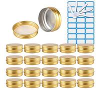 ZEOABSY 50 Pièces 30ml Pots en Aluminium Vide Rond Or Petit Cosmétiques Pot Conteneurs for Fait Main Bougies Crème Baume Voyage, 5X Spatule, 2X Étiquettes