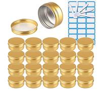 ZEOABSY 50 Pièces 50ml Pots en Aluminium Vide Rond Or Petit Cosmétiques Pot Conteneurs for Fait Main Bougies Crème Baume Voyage, 5X Spatule, 2X Étiquettes
