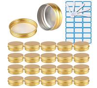 ZEOABSY 50 Pièces 60ml Pots en Aluminium Vide Rond Or Petit Cosmétiques Pot Conteneurs for Fait Main Bougies Crème Baume Voyage, 5X Spatule, 2X Étiquettes