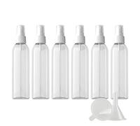 ZEOABSY 6 Pièce Vide 150ml Transparent Flacons Vaporisateur Avec Pulvérisateur Blanc, 150 ml Bouteille de Spray Parfum Rechargeable Flacon de Parfum pour le voyage à la maison + 1 x Entonnoir